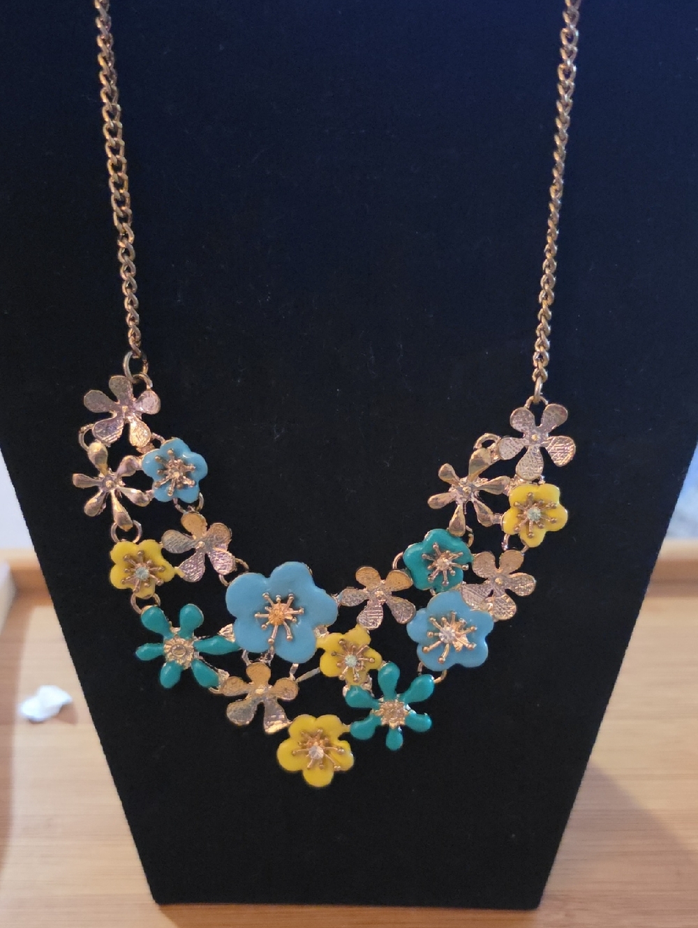 Gold-Tone Floral Necklace in Turquoise & Yellow - Women Jewelry